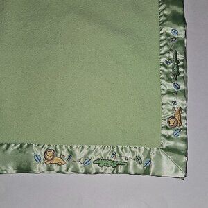 Just Born Green Baby Blanket Fleece Satin Trim Embroidered Lion Alligator Leaf